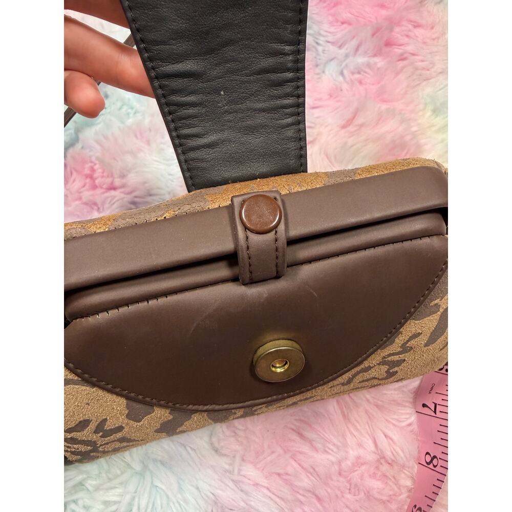 Vintage Brown Suede Camo Print Shoulder Bag Small Y2K Purse - Picture 9 of 13